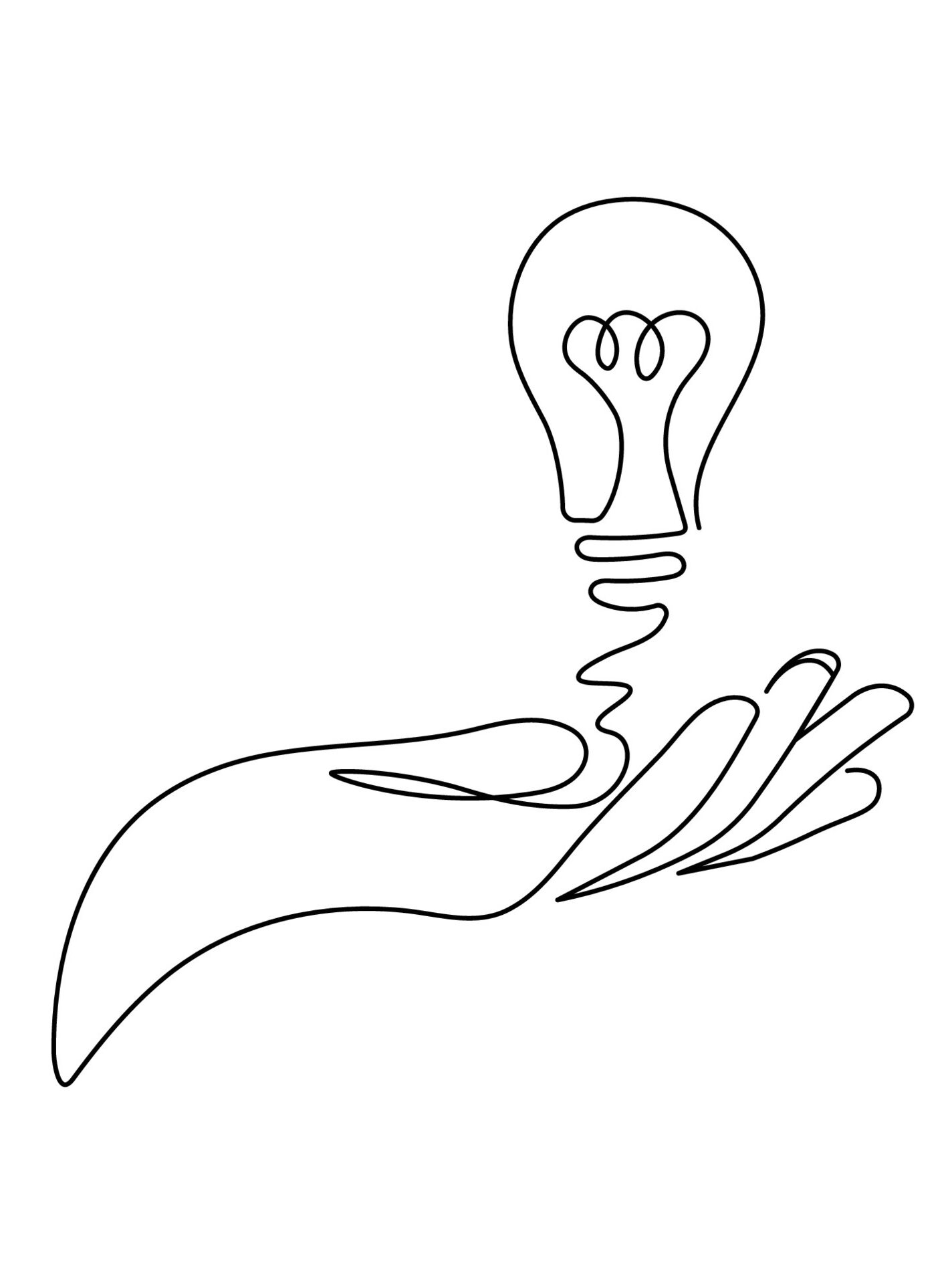 Line drawing of hand holding light bulb