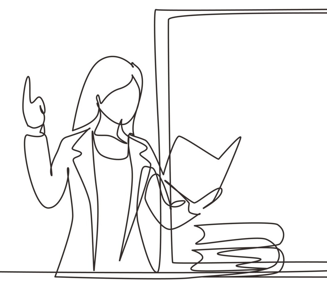 Line drawing young woman teacher standing in