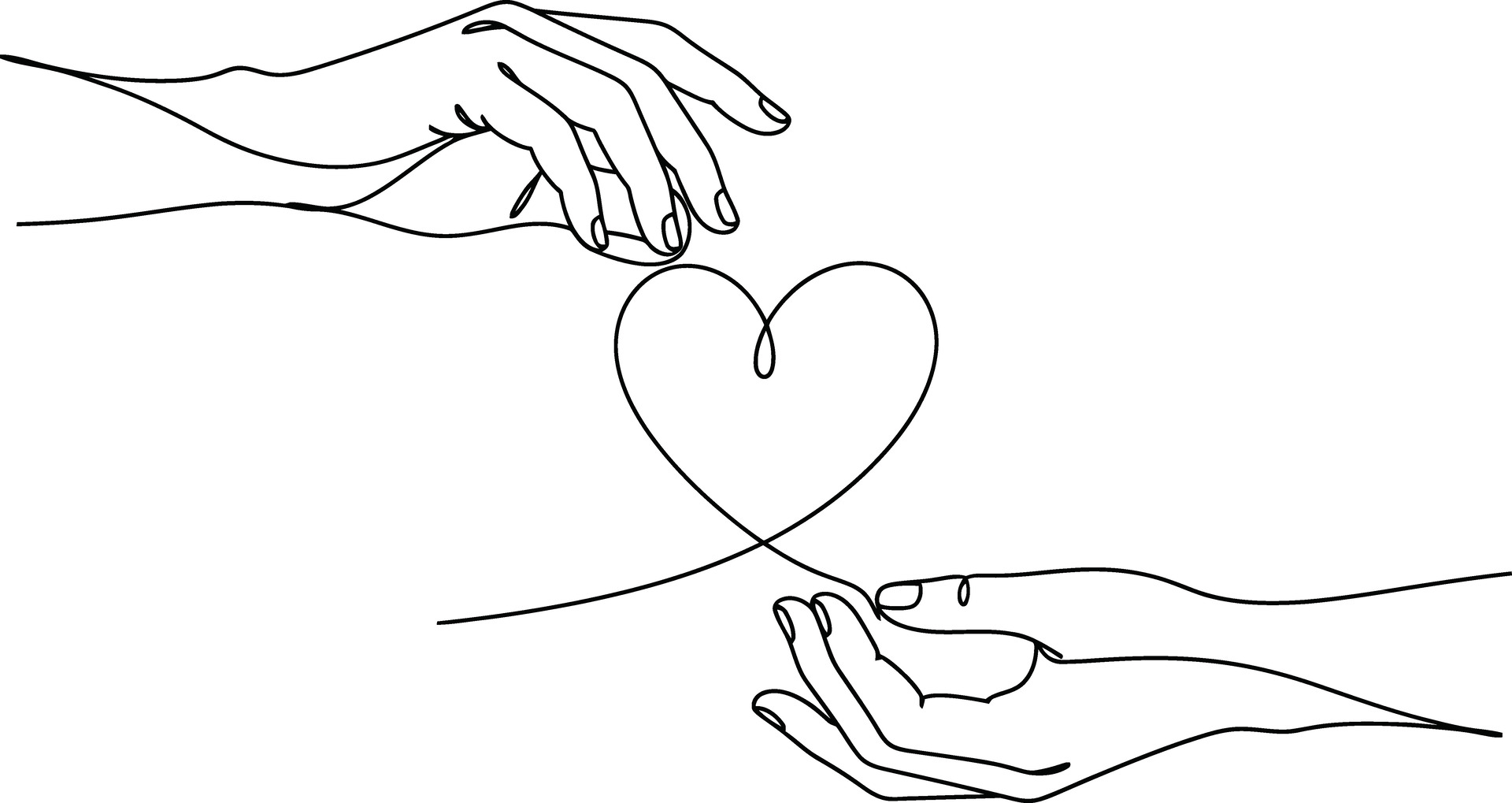 Line drawing of two hands reaching out to form a heart shape with a
